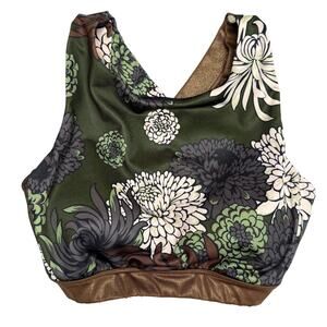 JoyLab Target Floral Glitter Strappy Back Padded Sports Bra Size XS Green